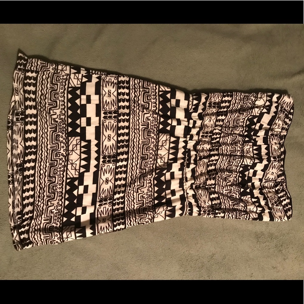 Black and white tribal strapless dress